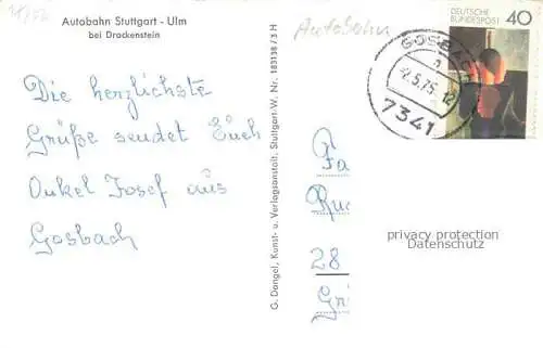 AK / Ansichtskarte  Autobahn Autostrada Autoroute Highway Stuttgart Ulm Drackenstein