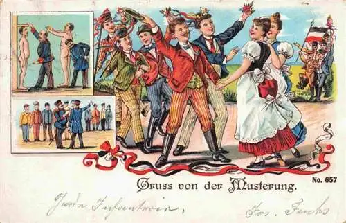 AK / Ansichtskarte  Musterung Conscription Reclutamiento Arruolamento Militaria Nr. 657 Tanz Gruss Litho 