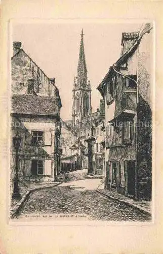 AK / Ansichtskarte MULHOUSE_Muehlhausen_68_Alsace Rue de la Justice et le temple Dessin Kuenstlerkarte 