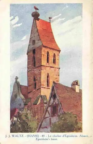 AK / Ansichtskarte Eguisheim_Egisheim_68_Haut_Rhin Le clocher et la ville Waltz Kuenstlerkarte  