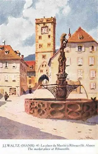 AK / Ansichtskarte Ribeauville_Rappoltsweiler_68_Haut_Rhin Place du Marche Waltz Kuenstlerkarte  