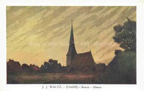 AK / Ansichtskarte Sewen_Thann_68_Haut Rhin Blick zur Kirche Waltz Kuenstlerkarte  