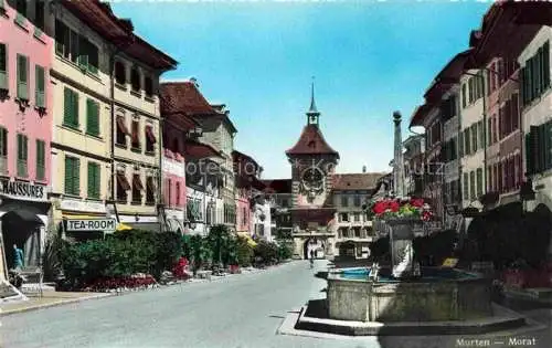 AK / Ansichtskarte Murten_Morat_FR Dorfpartie mit Brunnen 