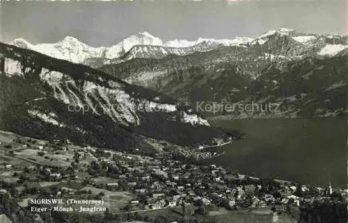 AK / Ansichtskarte Sigriswil_Thunersee_BE Fliegeraufnahme mit Eiger Moench und Jungfrau 