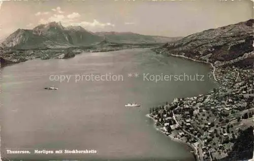 AK / Ansichtskarte Merligen_Thunersee mit Stockhornkette Fliegeraufnahme 