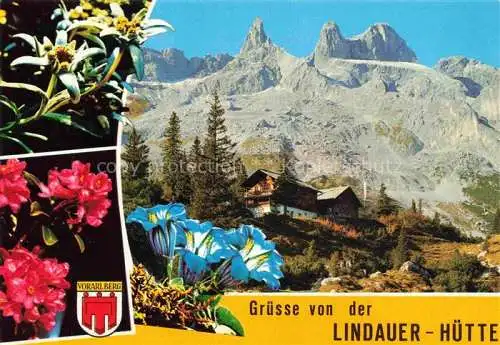 AK / Ansichtskarte  Lindauerhuette 1770m Gauertal Vorarlberg AT mit 3 Tuermen und Alpenflora