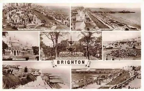 AK / Ansichtskarte  BRIGHTON  East Sussex UK The Aquarium The Front from Embassay Court The Pavilion The Fountain Steine Gardens Sunken Gardens Promenade Madeira Drive