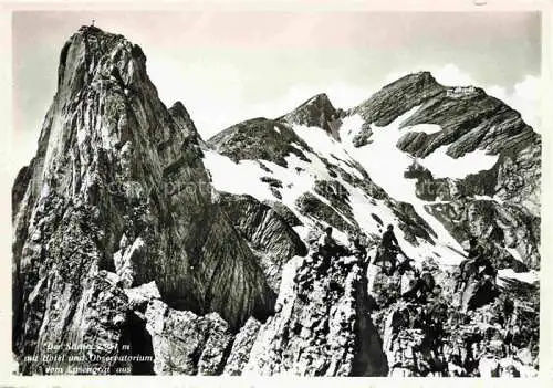 AK / Ansichtskarte Saentis_2504m_AR mit Hotel und Observatorium vom Lysengrat gesehen 