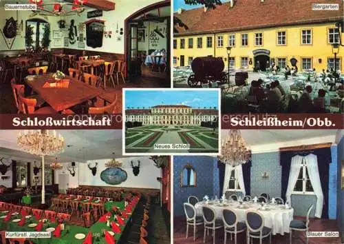 AK / Ansichtskarte  Oberschleissheim Schlosswirtschaft Bauernstube Biergarten Blauer Salon Neues Schloss