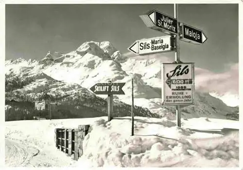 AK / Ansichtskarte Sils_Maria_Maloja_GR Panorama Wegweiser 