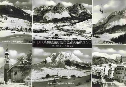 AK / Ansichtskarte  Lermoos Tirol AT Abfahrt Grubigstein Sonnenspitze Sessellift Pfarrkirche Zugspitze Dorfstrasse 