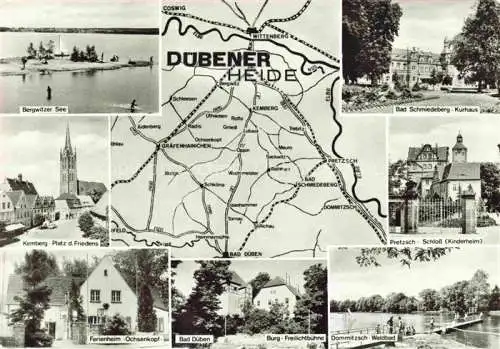 AK / Ansichtskarte  Duebener-Heide Bad Mulde Sachsen Bergwitzer See Kemberg Platz des Friedens Ferienheim Ochsenkopf Bad Dueben Freilichtbuehne Kurhaus Schloss Kinderheim Dommitzsch Waldbad