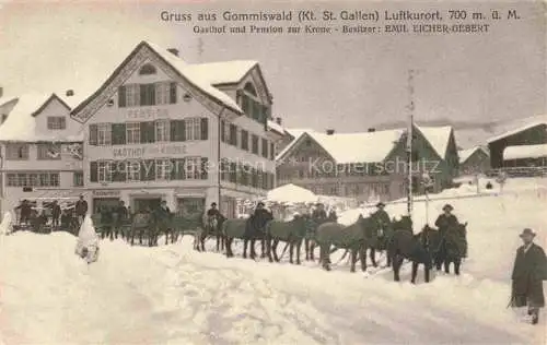 AK / Ansichtskarte Gommiswald_SG Gasthof Pension zur Krone Pferdeschlitten 