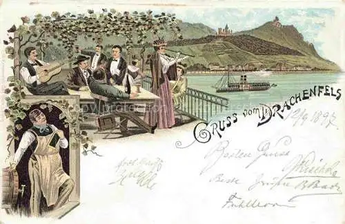 AK / Ansichtskarte  Koenigswinter Rhein Hotel auf dem Drachenfels Terrasse Blick ueber den Rhein Litho Deutsche Reichspost