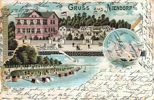 AK / Ansichtskarte  NIENDORF  Ostseebad Timmendorferstrand Hotel Martini Strand Segelboot Deutsche Reichspost Litho