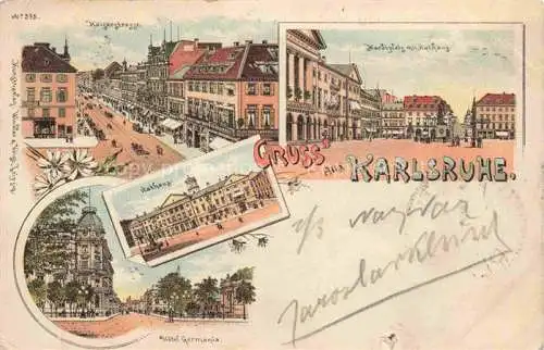 AK / Ansichtskarte  KARLSRUHE Baden Kaiserstrasse Rathaus Hotel Germania Marktplatz Rathaus Litho Deutsche Reichspost