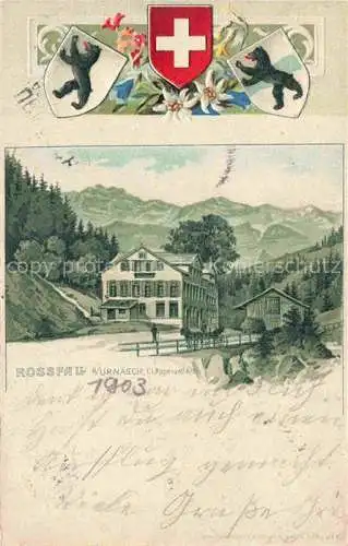 AK / Ansichtskarte Rossfall_Urnaesch_AR Gasthaus Ferienhaus Alpen Wappen Litho 