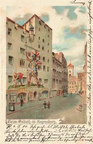 AK / Ansichtskarte  REGENSBURG Goliathhaus Fassadenmalerei Litho