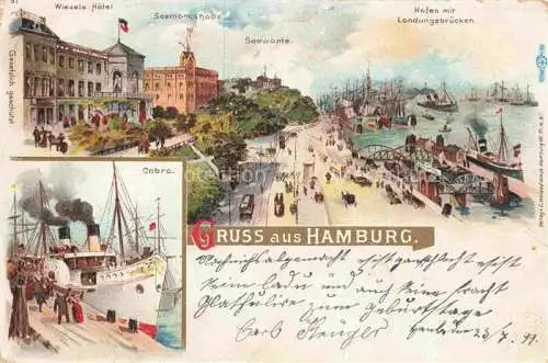 AK / Ansichtskarte  HAMBURG Hotel Seemannshaus Seewarte Hafen Landungsbruecken Cobro Dampfer Litho