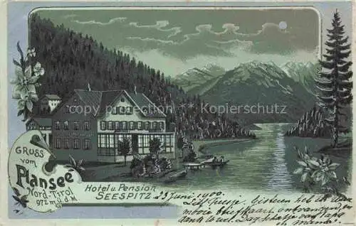 AK / Ansichtskarte  Plansee Tirol AT Hotel Pension Seespitz im Mondschein Alpen Litho