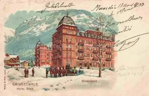 AK / Ansichtskarte Grindelwald_BE Hotel Baer Wintersport Pferdekutsche Kuenstlerkarte 