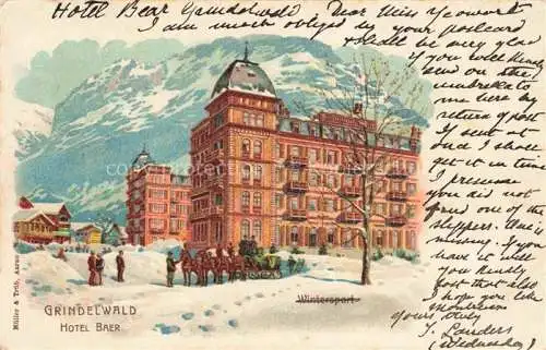 AK / Ansichtskarte Grindelwald_BE Hotel Baer Alpen Pferdekutsche Litho 