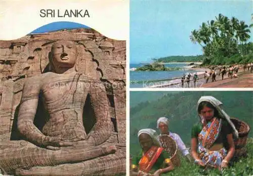 AK / Ansichtskarte  SRI LANKA Ceylon Buddha Statue Strand Teepflueckerinnen