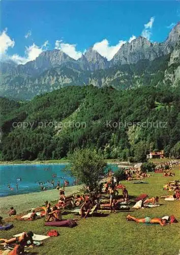 AK / Ansichtskarte Walenstadt_Wallenstadt_SG Strandbad mit Churfirsten Feldpost 