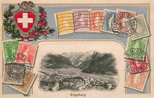 AK / Ansichtskarte Engelberg__OW Panorama Alpen Sonderbriefmarken Wappen 