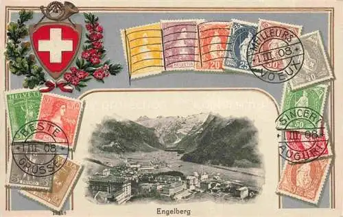 AK / Ansichtskarte Engelberg__OW Panorama Alpen Sonderbriefmarken Wappen 