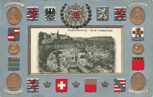 AK / Ansichtskarte  LUXEMBOURG  Luxemburg Vue sur le Faubourg Ground Wappen Krone Bilderrahmen