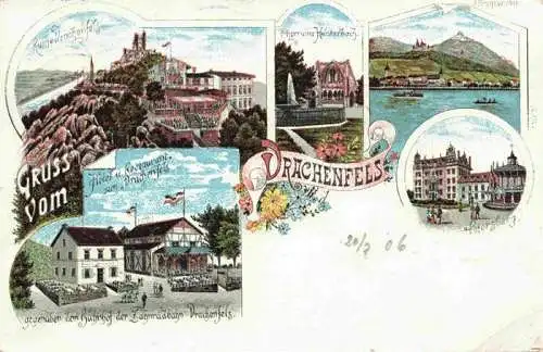 AK / Ansichtskarte  Koenigswinter Ruine Drachenfels Hotel Restaurant zum Drachenfels Ruine Heisterbach Petersberg Litho