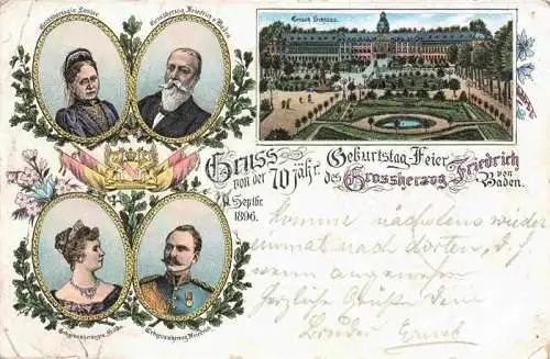 AK / Ansichtskarte  KARLSRUHE Baden Geburtstagsfeier des Grossherzog Friedrich von Baden Schloss Portraits Litho