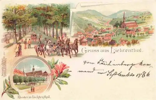 AK / Ansichtskarte  Lichtenthal Lichtental BADEN-BADEN Panorama Baumallee Pferdekutschen Kloster Litho