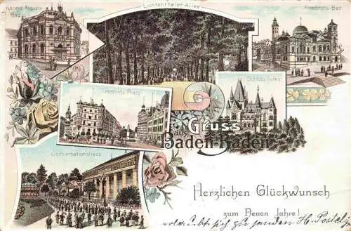 AK / Ansichtskarte  BADEN-BADEN Lichtenthaler Allee Kaiserin-Augusta-Bad Leopoldsplatz Konversationshaus Schloss Friedrichsbad Neujahrskarte Litho