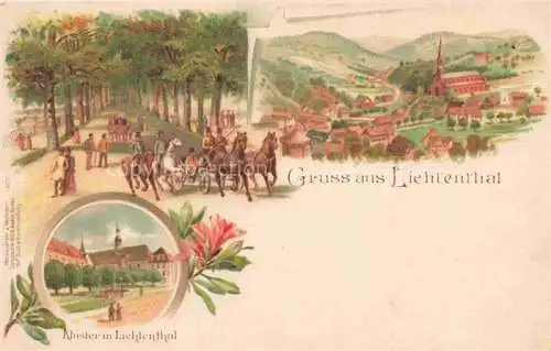 AK / Ansichtskarte  Lichtenthal Lichtental BADEN-BADEN Panorama Baumallee Pferdekutschen Kloster Litho