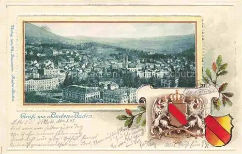 AK / Ansichtskarte  BADEN-BADEN Panorama Wappen Krone Bilderrahmen