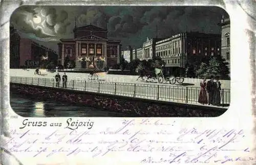 AK / Ansichtskarte  LEIPZIG Promenade Pferdekutsche Gebaeude im Mondschein Litho