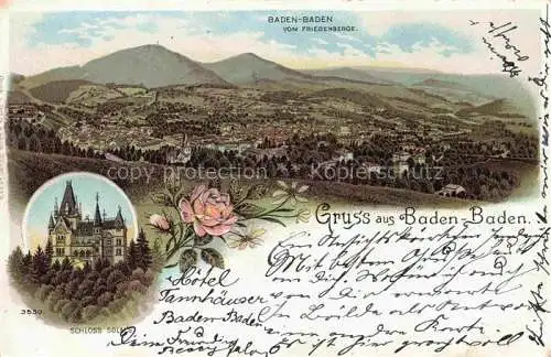 AK / Ansichtskarte  BADEN-BADEN Panorama Blick vom Friesenberg Schloss Solms Litho