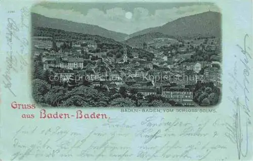 AK / Ansichtskarte  BADEN-BADEN Panorama Blick vom Schloss Solms im Mondschein Litho