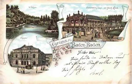 AK / Ansichtskarte  BADEN-BADEN Waldsee Konversationshaus Musikpavillon Theater Litho Deutsche Reichspost