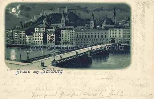 AK / Ansichtskarte  SALZBURG  AT Blick zur Festung Hohensalzburg im Mondschein Litho