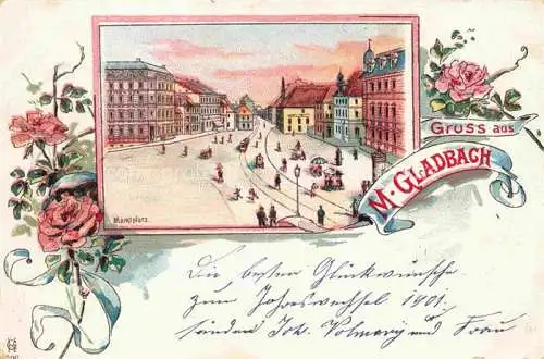 AK / Ansichtskarte  MoeNCHENGLADBACH NRW Marktplatz Bilderrahmen Blumen Litho