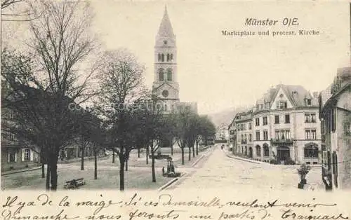 AK / Ansichtskarte Muenster__Elsass_Munster_68_Alsace_Haut Rhin Marktplatz und protestantische Kirche 