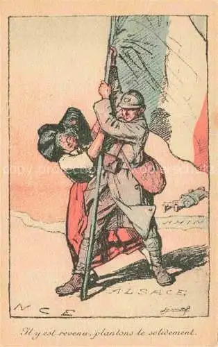 AK / Ansichtskarte Alsace_Elsass_Region NCE Soldat Flage Tracht 