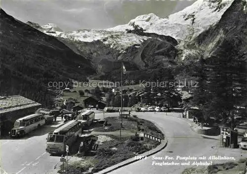 AK / Ansichtskarte  Postbus Postauto Omnibus Saas Fee Postplatz Allalinhorn Feegletscher Alphubel