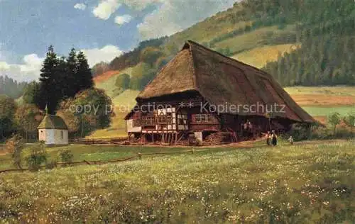 AK / Ansichtskarte HOFFMANN__Heinrich_Kuenstlerkarte Schwarzwaldhaus mit Kapellchen 