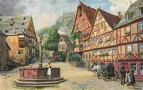 AK / Ansichtskarte HOFFMANN__Heinrich_Kuenstlerkarte Mittenberg a. Rhein Der marktplatz 