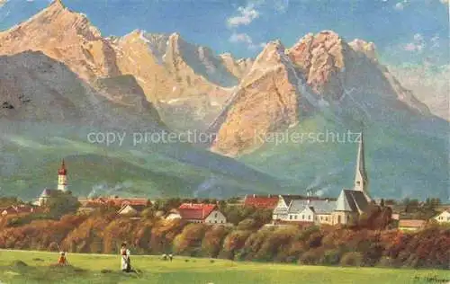 AK / Ansichtskarte HOFFMANN__Heinrich_Kuenstlerkarte Garmisch mit em Wettersteingebirge Warenstein Zugspitze 