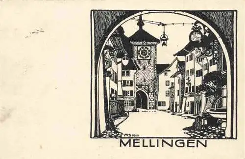 AK / Ansichtskarte Mellingen_AG Ortszentrum Torbogen Brunnen Kuenstlerkarte Mellingen AG